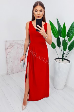 Sukienka długa z rozporkiem billi czerwona