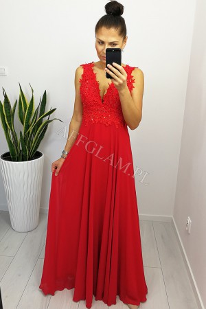 Sukienka długa sally z górą koronkowa czerwona
