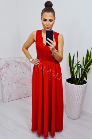 Sukienka długa z koronkową górą emma czerwona