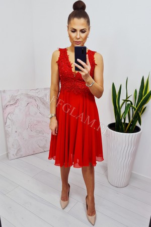 Sukienka sally z górą koronkową dekolt v czerwona