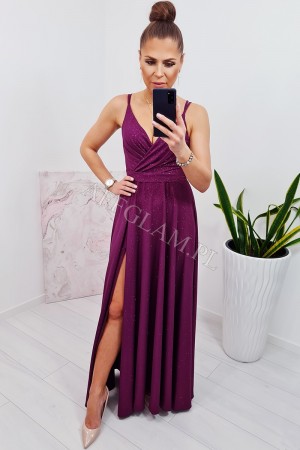 Sukienka długa na ramiączkach mandy fiolet brokat