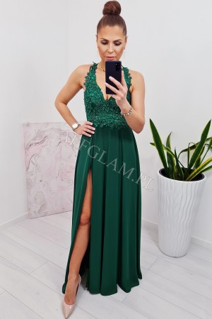 Sukienka długa z górą koronkową kayla zielona
