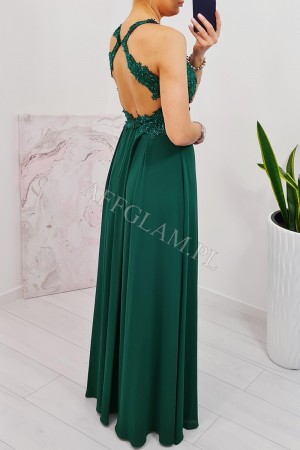 Sukienka długa z górą koronkową kayla zielona