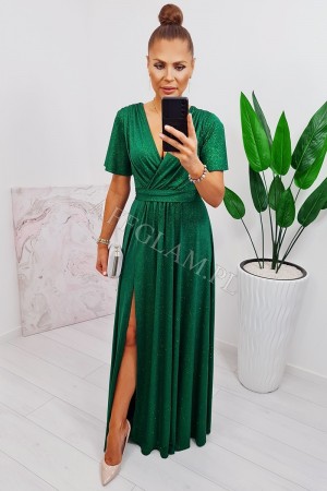 Sukienka długa z rękawem liza zielona brokat