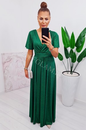 Sukienka długa z rękawem liza zielona brokat