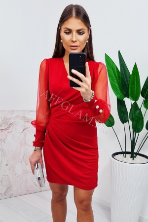 Sukienka z tiulowymi rękawami lora czerwona