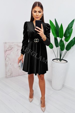 Sukienka welurowa rozkloszowana z rękawem eve czarna